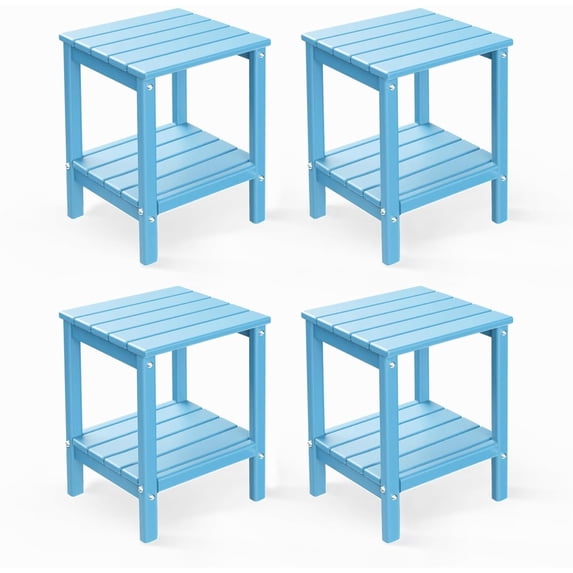FODINGHILL 2-Tier Outdoor Side Table set of 4, HDPE All Weather Adirondack Patio Table with Storage Shelf, Outside End Table for Porch Backyard Indoor, Arctic