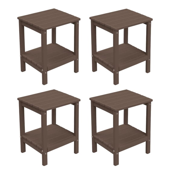 FODINGHILL 2-Tier Outdoor Side Table set of 4, HDPE All Weather Adirondack Patio Table with Storage Shelf, Outside End Table for Porch Backyard Indoor, BrownWood