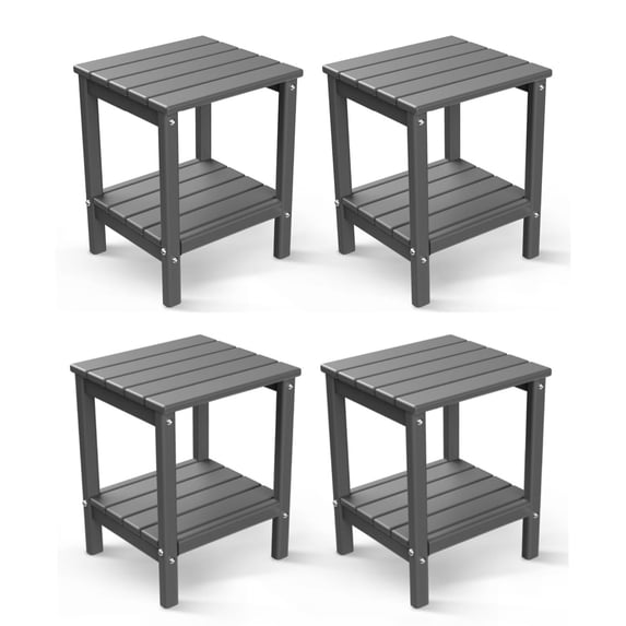 FODINGHILL 2-Tier Outdoor Side Table set of 4, HDPE All Weather Adirondack Patio Table with Storage Shelf, Outside End Table for Porch Backyard Indoor, Grey