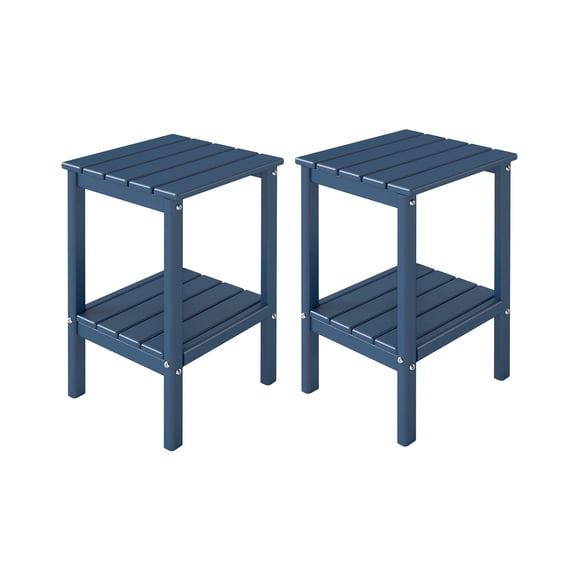 FODINGHILL 2-Tier Tall Outdoor Side Table Set of 2, HDPE All Weather Patio Adirondack End Table, Plastic Table for Porch Garden Indoor, Blue