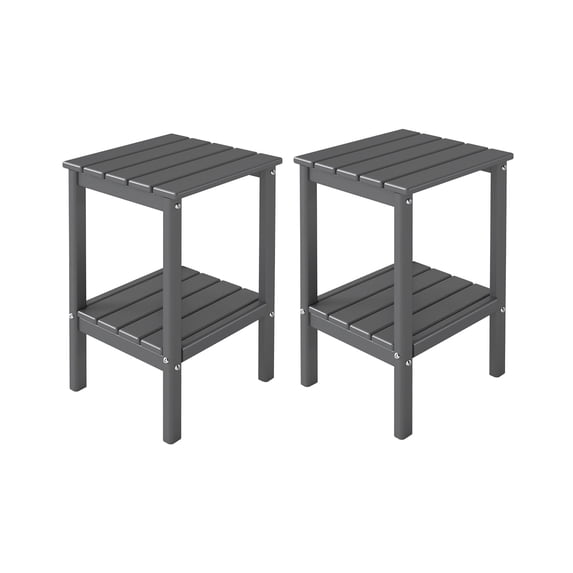 FODINGHILL 2-Tier Tall Outdoor Side Table Set of 2, HDPE All Weather Patio Adirondack End Table, Plastic Table for Porch Garden Indoor, Grey