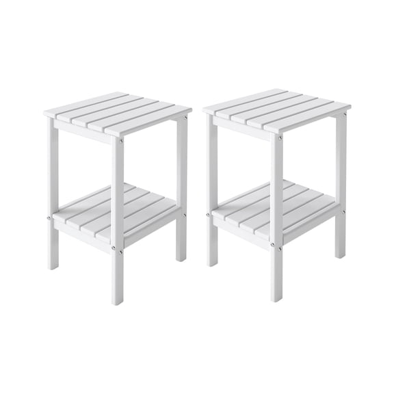 FODINGHILL 2-Tier Tall Outdoor Side Table Set of 2, HDPE All Weather Patio Adirondack End Table, Plastic Table for Porch Garden Indoor, White