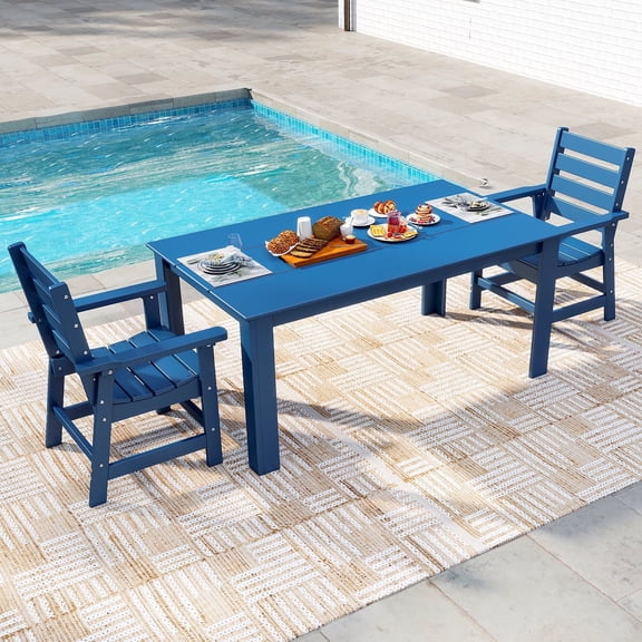 FODINGHILL 3-Piece Outdoor Dining Sets,HDPE Outdoor Dining Table Set with Umbrella Hole & 2 HDPE Chairs,Blue