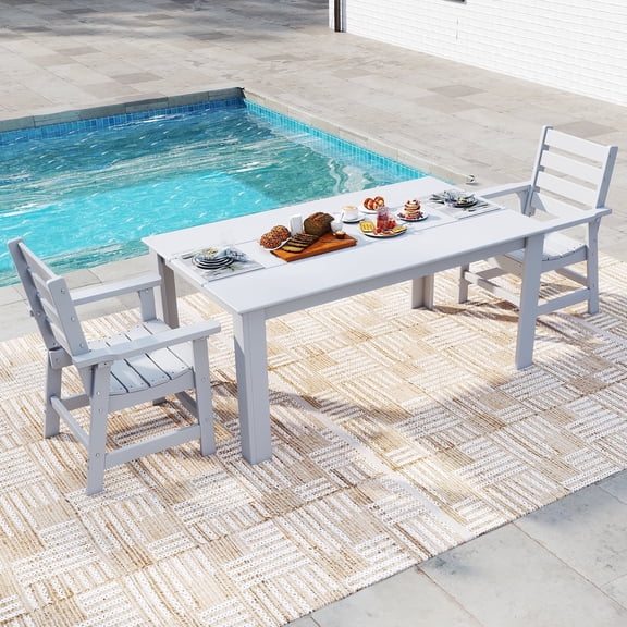 FODINGHILL 3-Piece Outdoor Dining Sets,HDPE Outdoor Dining Table Set with Umbrella Hole & 2 HDPE Chairs,White