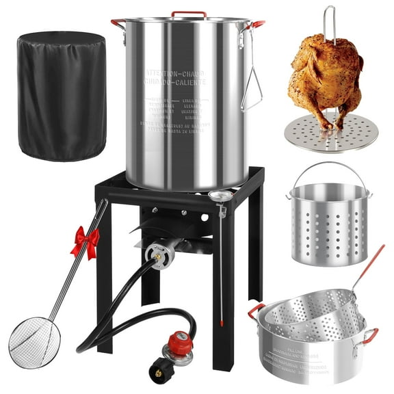 FODINGHILL 30QT&10QT Outdoor Turkey Fryer Deep Fish Propane Boil Pot,6 Piece Set Outdoor Cooking,Included Propane Burner,Aluminum Deep Fryer Pot with Basket,50000BTU