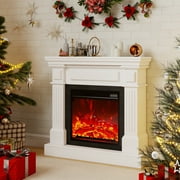 FODINGHILL 35" Electric Fireplace with Mantel,Freestanding Fireplace Heater,Adjustable 3D Flame,Remote Control,1500W,White