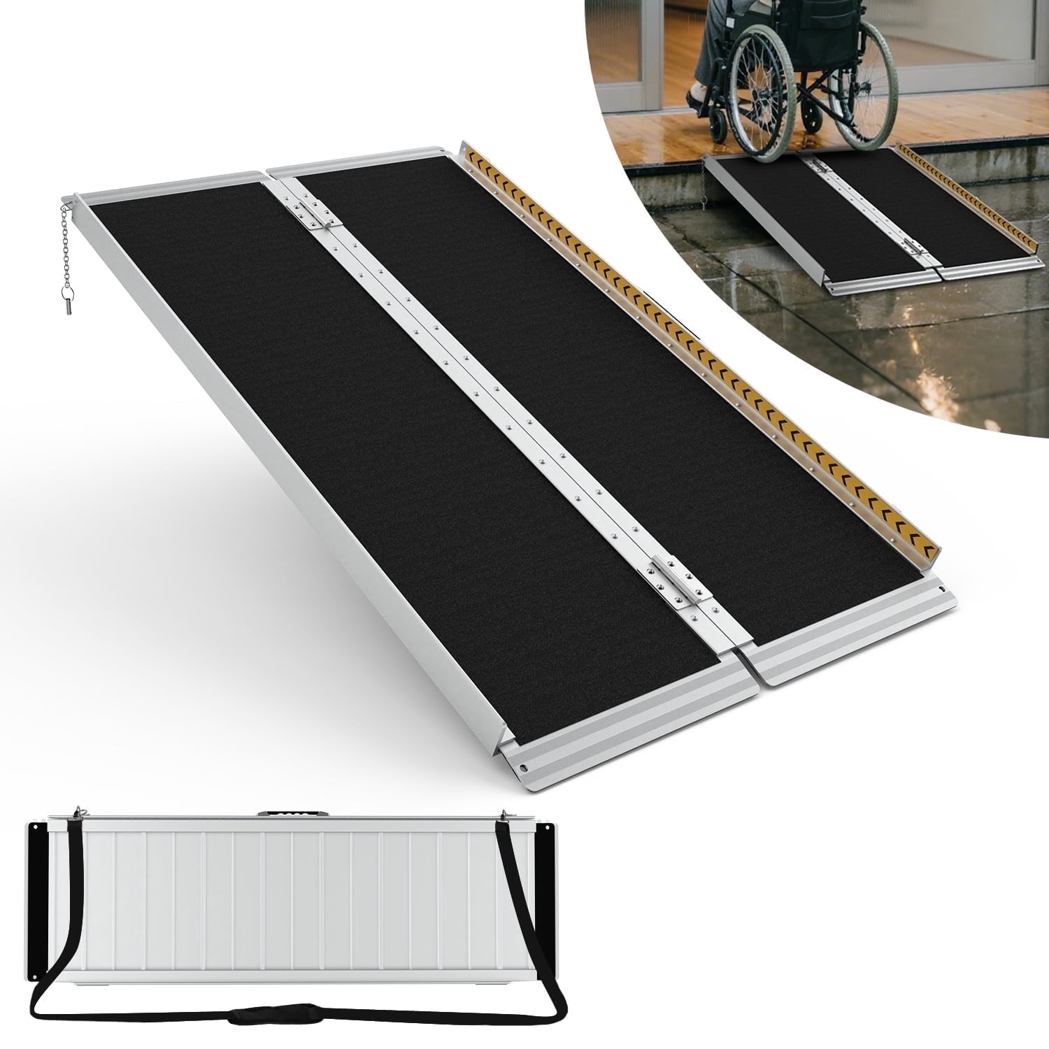 FODINGHILL 4.5 ft Folding Wheelchair Ramp,Portable Aluminum Threshold ...