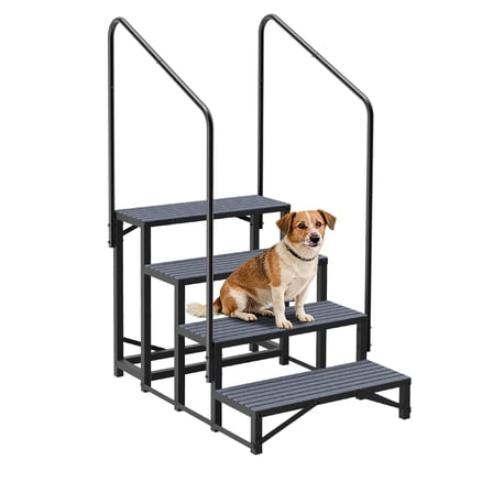 FODINGHILL 4-Tier RV Stairs with 2 Handrails,660lbs Heavy-Duty Steel Camper Steps with Non-Slip,Trailer,Mobile Home,Porch,Hot Tub