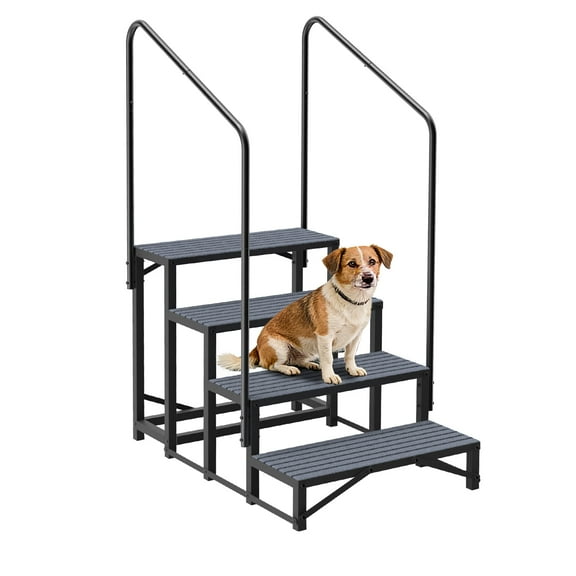 FODINGHILL 4-Tier RV Stairs with 2 Handrails,660lbs Heavy-Duty Steel Camper Steps with Non-Slip,Trailer,Mobile Home,Porch,Hot Tub