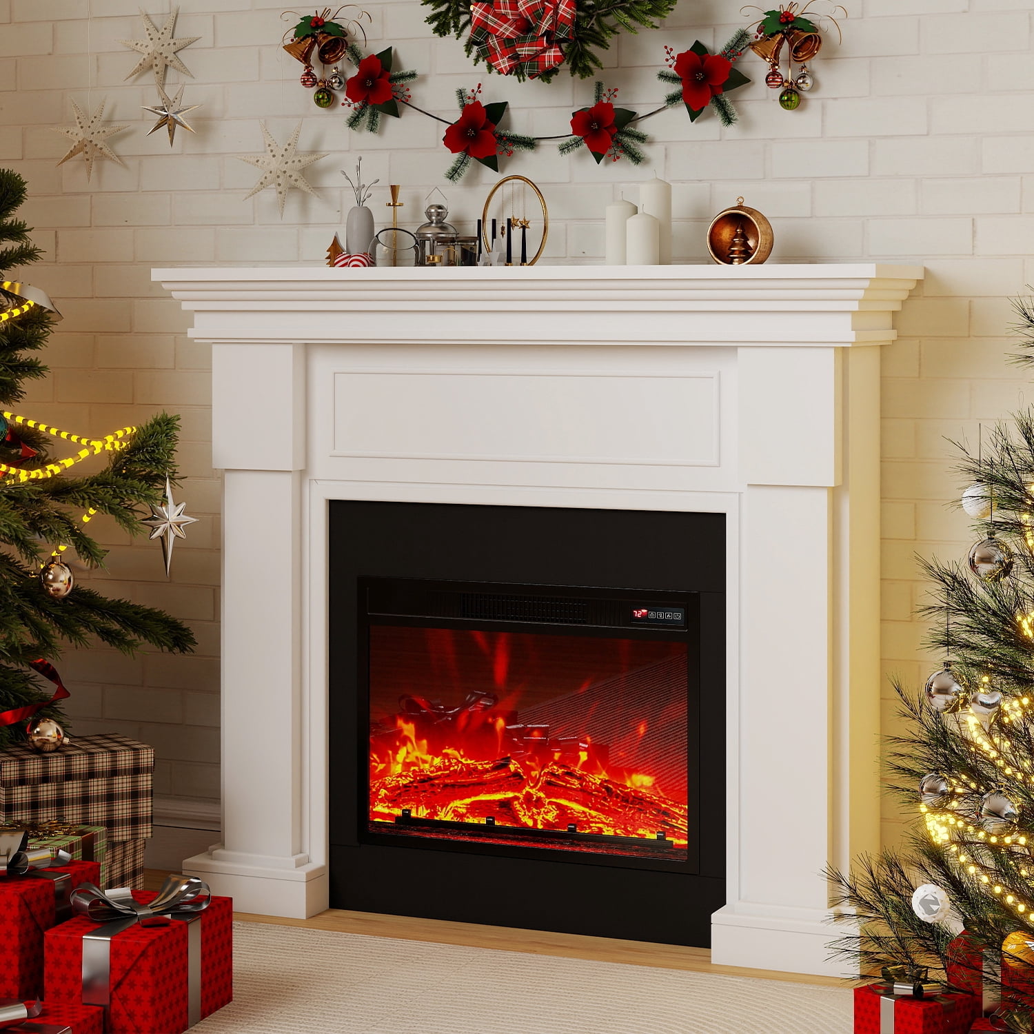 FODINGHILL 48" Electric Fireplace with Mantel,Freestanding Fireplace