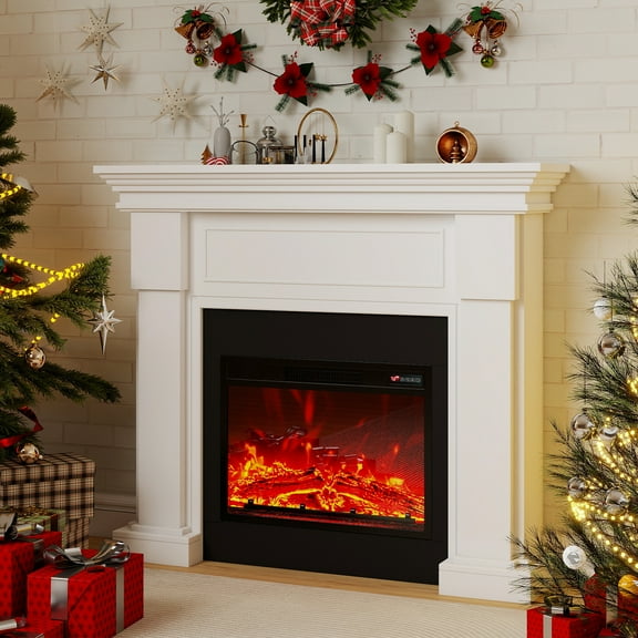 FODINGHILL 48" Electric Fireplace with Mantel,Freestanding Fireplace Heater,Adjustable 3D Flame,Remote Control,1500W,White