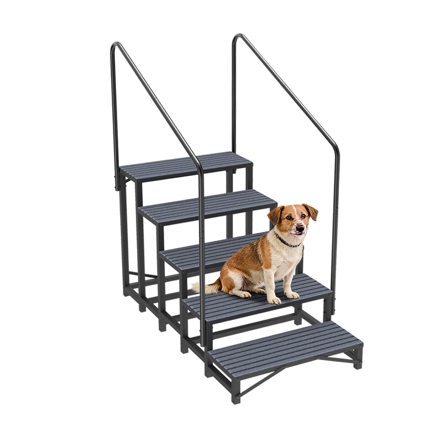 Removable Hand Rails Rv Patio FODINGHILL 5-Tier RV Stairs with 2 Handrails,660lbs Heavy-Duty Steel ...