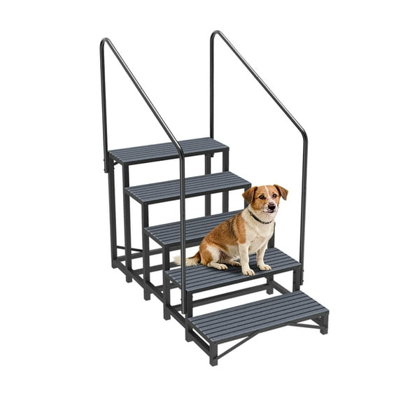 FODINGHILL 5-Tier RV Stairs with 2 Handrails,660lbs Heavy-Duty Steel Camper Steps with Non-Slip,Trailer,Mobile Home,Porch,Hot Tub
