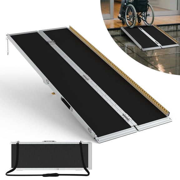 FODINGHILL 7 ft Folding Wheelchair Ramp,Portable Aluminum Threshold Ramp,800 lbs Capacity