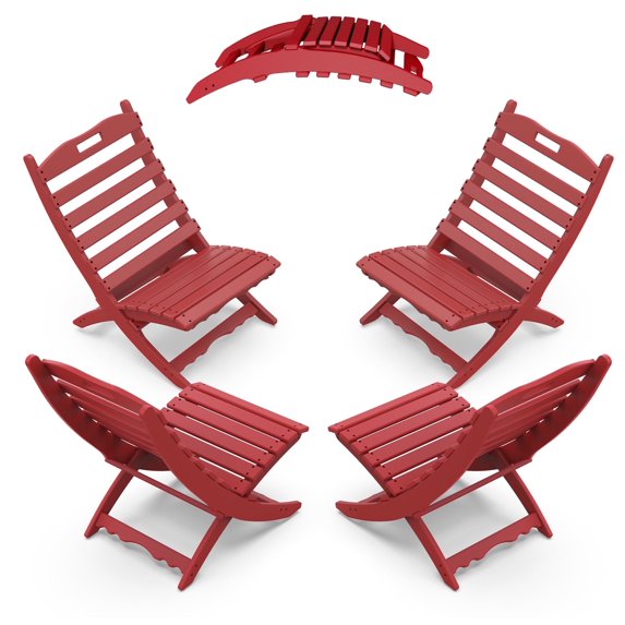 FODINGHILL Adirondack Chairs set of 4, HDPE All-Weather Portable Folding Adirondack Chairs,Plastic Adirondack Chairs for Outdoor Beach Garden Patio Porch , Red