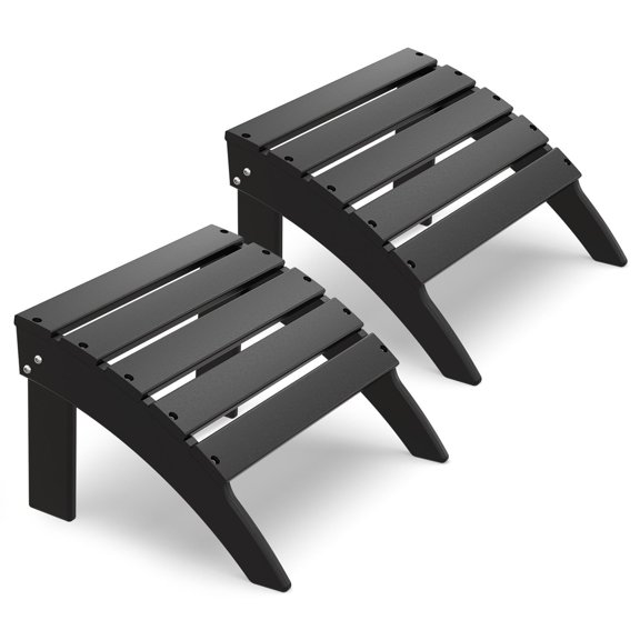 FODINGHILL Adirondack Outdoor Ottoman set of 2, HDPE Patio Foot Rest set of 2, All Weather Folding Foot Stool for Adirondack Chair, for Patio Backyard Pool Porch Lawn, Black