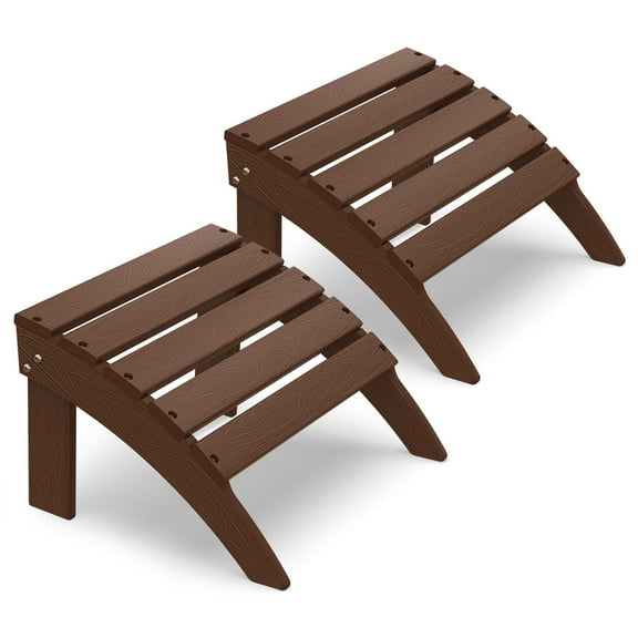 FODINGHILL Adirondack Outdoor Ottoman set of 2, HDPE Patio Foot Rest set of 2, All Weather Folding Foot Stool for Adirondack Chair, for Patio Backyard Pool Porch Lawn, Brown Wood Grain