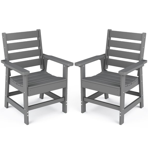 FODINGHILL Dining Patio Chair Set of 2,HDPE All Weather Rectangle Dining Chair with Wide Armrests,Grey