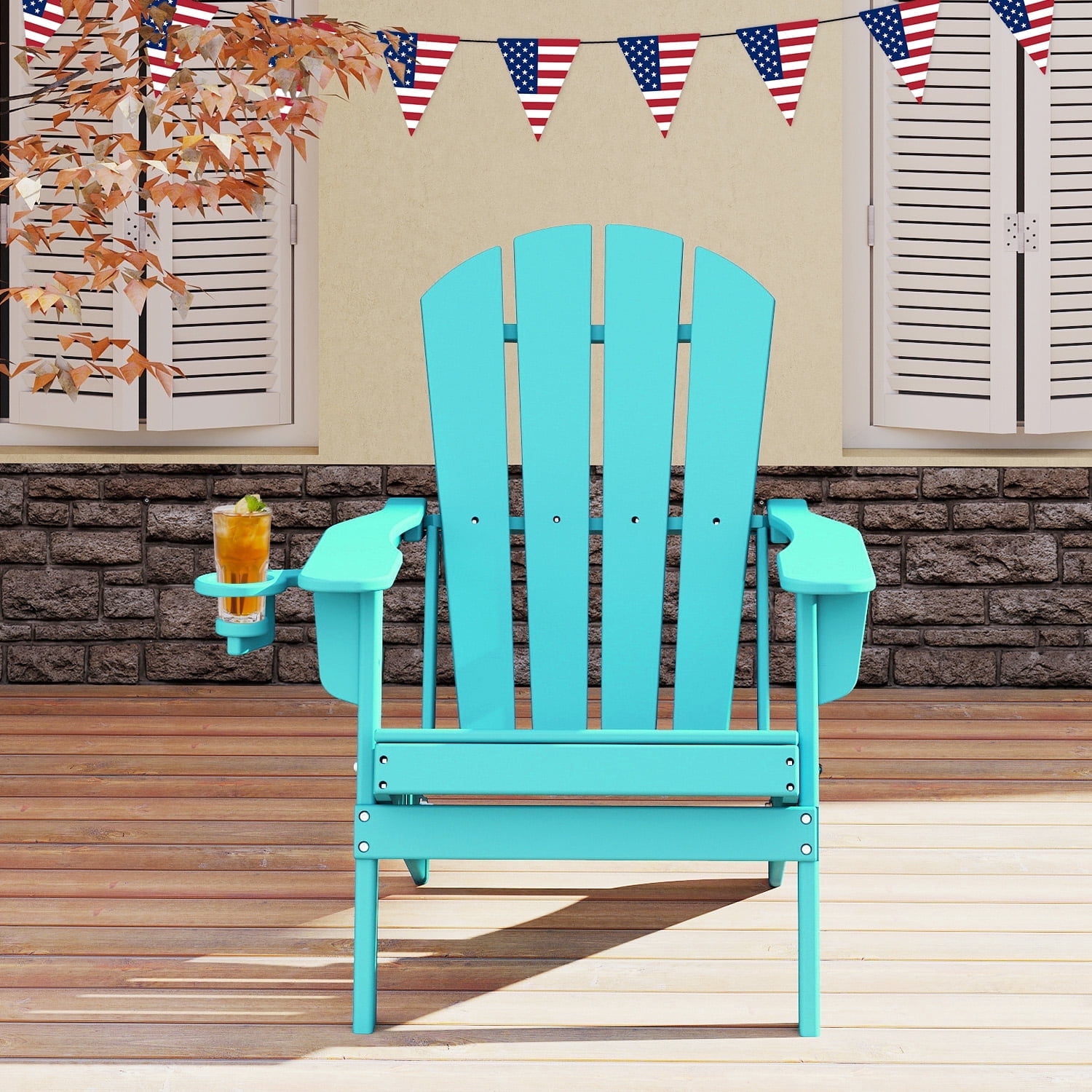 FODINGHILL Folding Adirondack Chair,HDPE All Weather Fire Pit Chair,Outdoor Plastic Chair for Patio Porch Garden,Aqua