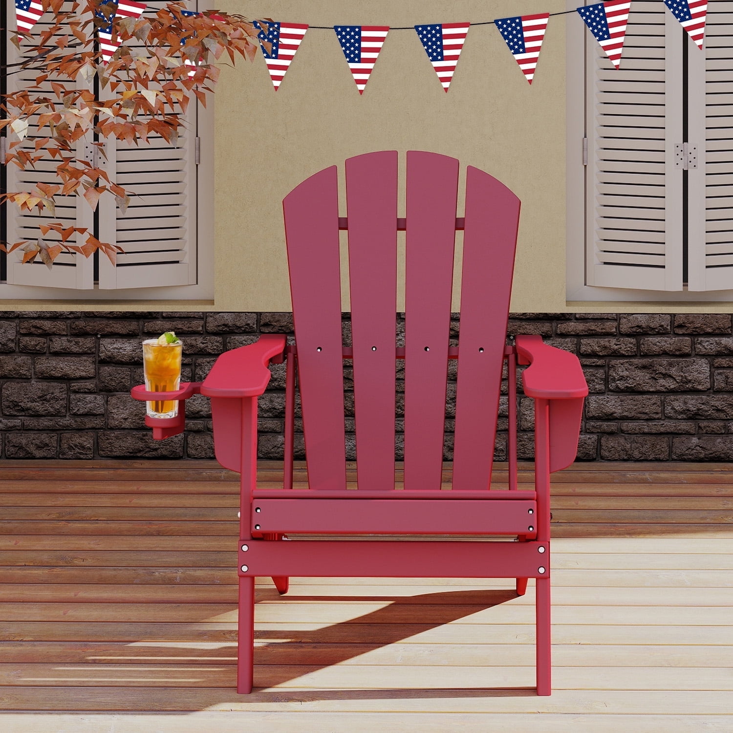 FODINGHILL Folding Adirondack Chair,HDPE All Weather Fire Pit Chair,Outdoor Plastic Chair for Patio Porch Garden,Red