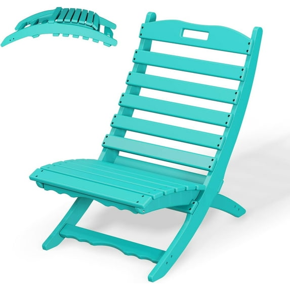 FODINGHILL Folding Adirondack Xavier Chair, HDPE All-Weather Portable Fire-Pit Chair for Outdoor Beach Deck Poolside Garden Patio Porch Fishing, Aqua