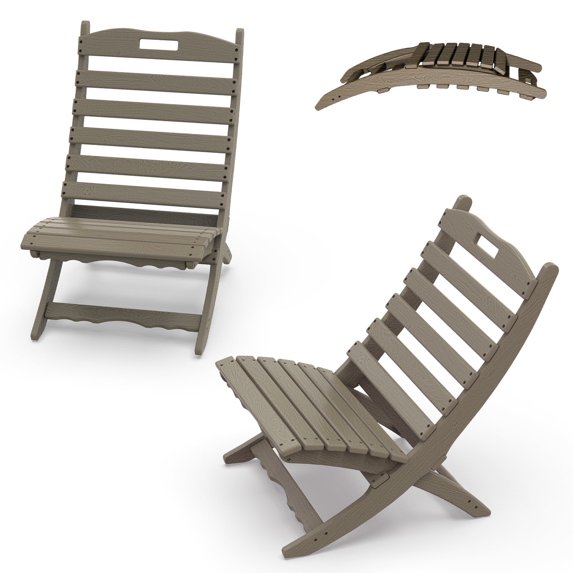 FODINGHILL Folding Xavier Adirondack Chairs Set of 2, HDPE All-Weather Folding Adirondack Outdoor Chair for Patio Porch Garden, Wood