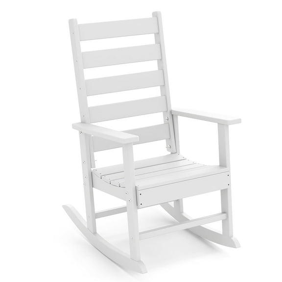 FODINGHILL HDPE Rocking Chair Outdoor,HDPE All Weather Patio Rocker for Porch,Garden,Balcony,White