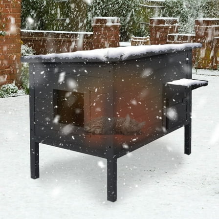 FODINGHILL Outdoor Cat House,Waterproof Cat Shelter for Winter,Feral Cat House Outdoor,Black