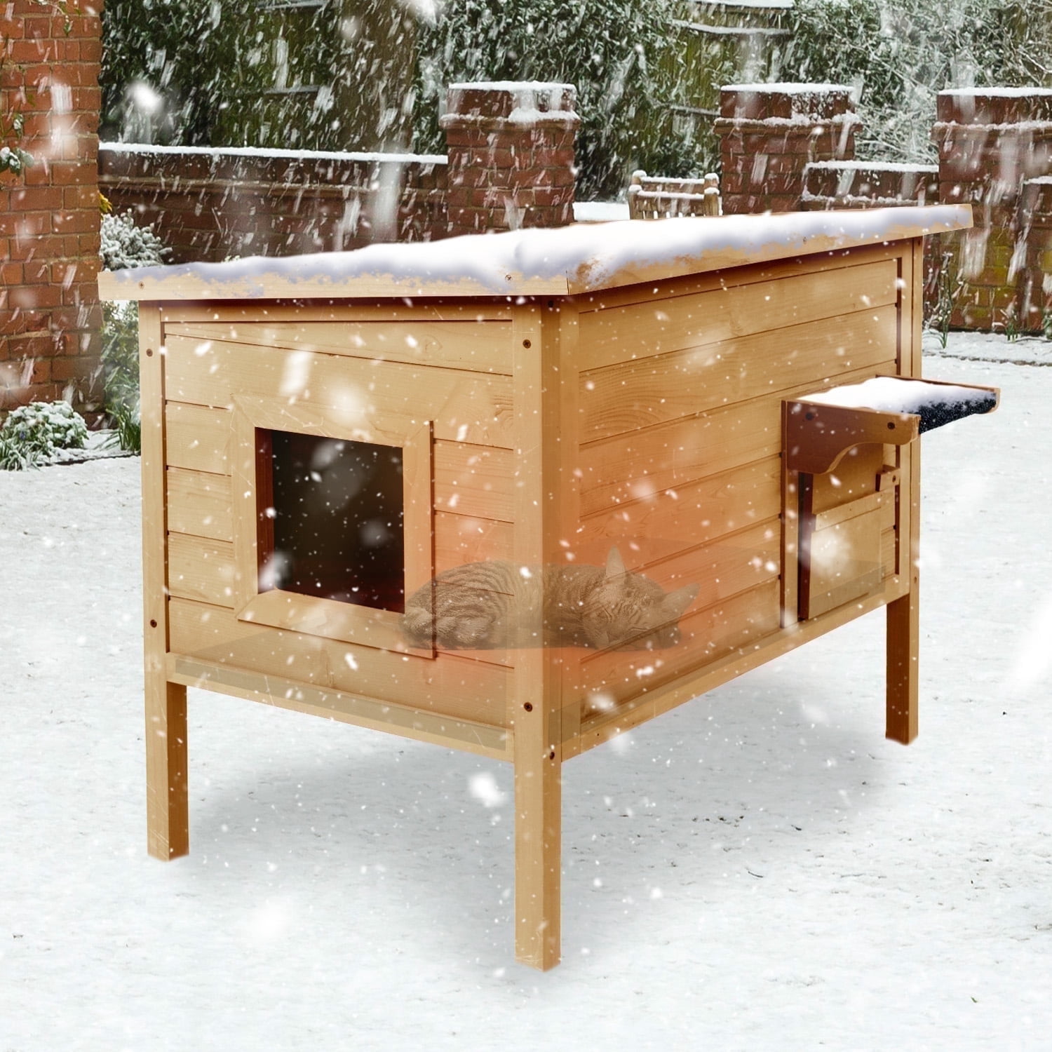 FODINGHILL Outdoor Cat House,Waterproof Cat Shelter for Winter,Feral Cat House Outdoor,Brown