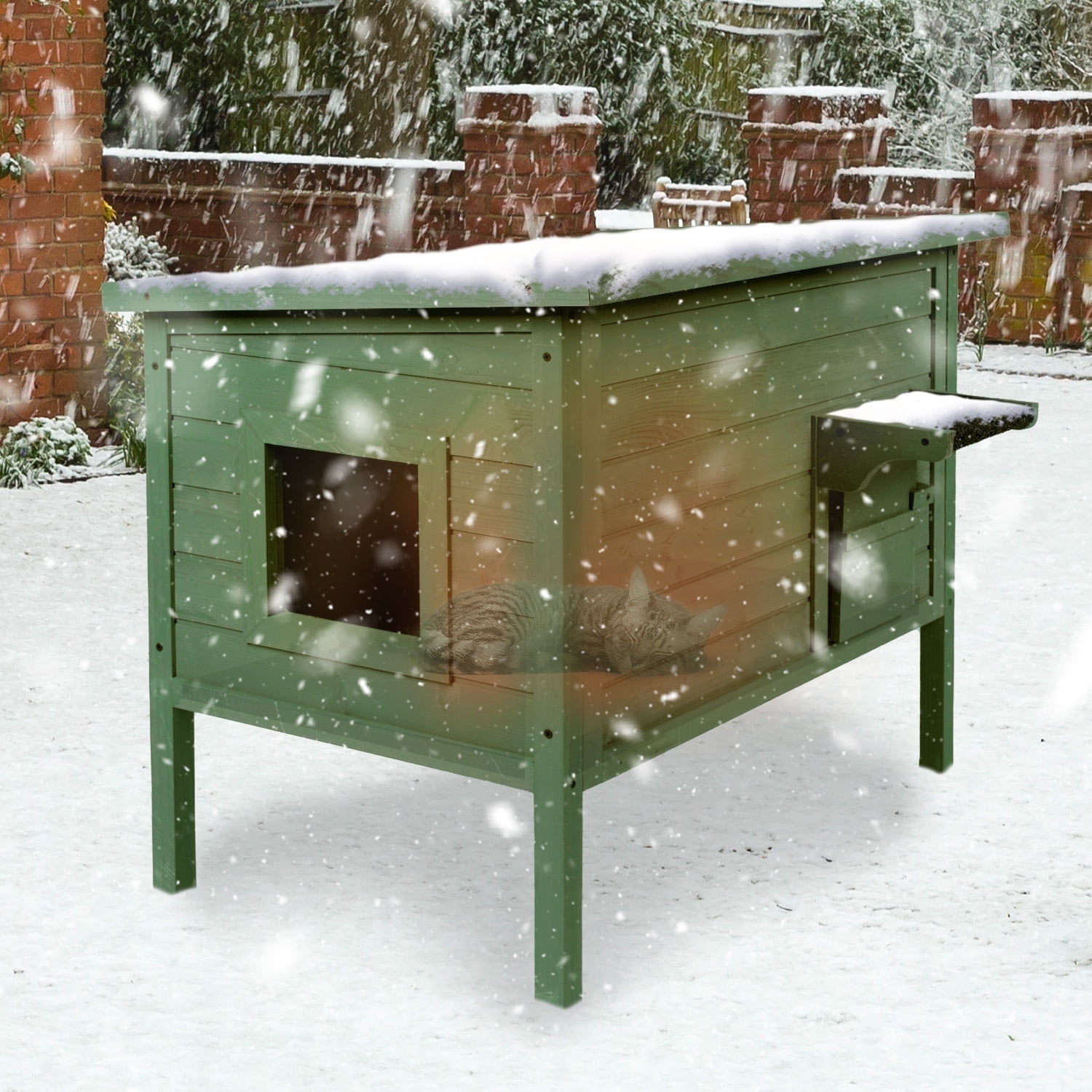 FODINGHILL Outdoor Cat House,Waterproof Cat Shelter for Winter,Feral Cat House Outdoor,Forest