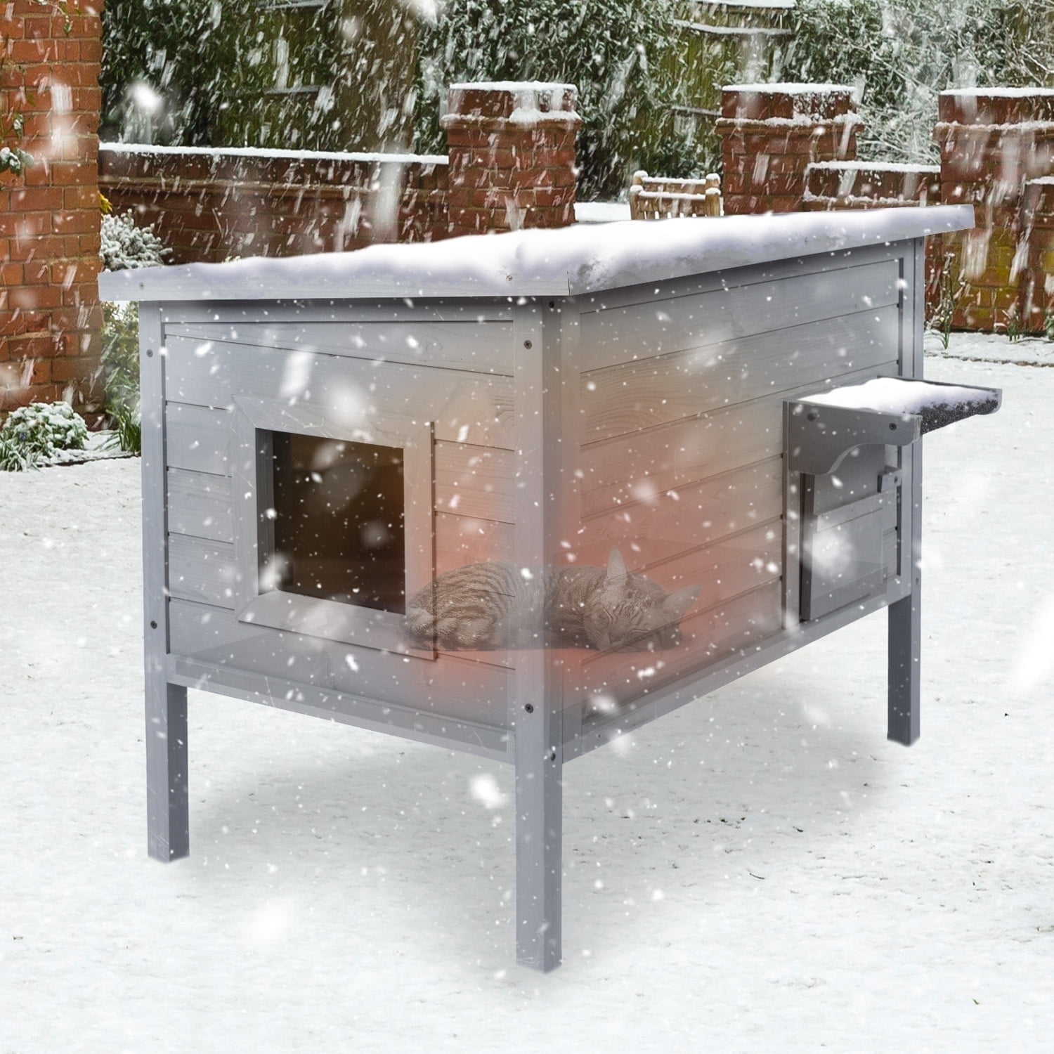 FODINGHILL Outdoor Cat House,Waterproof Cat Shelter for Winter,Feral Cat House Outdoor,Gray