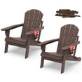thumbnail image 1 of FODINGHILL Outdoor Folding Adirondack Chair set of 2, HDPE All Weather Patio Chair with Cup Holder for Deck Backyard Garden, BrownWood, 1 of 10