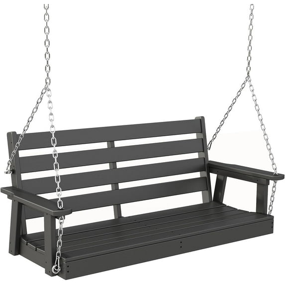 FODINGHILL Outdoor Hanging Porch Swing with 2 Seat, HDPE All Weather Swing Chair, Patio Swing Chair for Garden, Courtyard, 600LBS Weight Capacity, Black