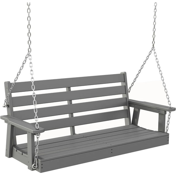 FODINGHILL Outdoor Hanging Porch Swing with 2 Seat,HDPE All Weather Swing Chair, Patio Swing Chair for Garden, Courtyard, 600LBS Weight Capacity, Gray