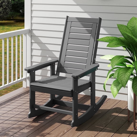 FODINGHILL Outdoor Rocking Chair, HDPE All Weather Adirondack Oversized Rockers, Porch Rocking Chairs for Patio Outside Backyard Balcony Garden, Gray
