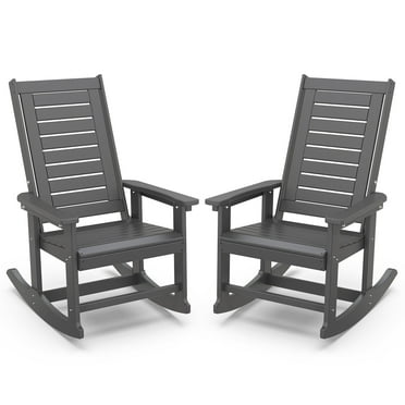 PIPOPA Outdoor Rocking Chair, HDPE All Weather Adirondack Oversized Rockers, Porch Rocking Chairs for Patio Outside Backyard Balcony Garden, Grey