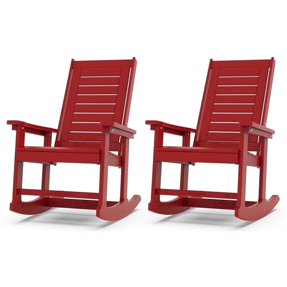 FODINGHILL Outdoor Rocking Chair, HDPE All Weather Adirondack Oversized Rockers, Porch Rocking Chairs for Patio Outside Backyard Balcony Garden, Red