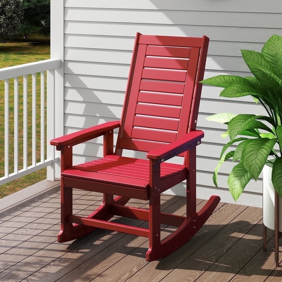 FODINGHILL Outdoor Rocking Chair, HDPE All Weather Adirondack Oversized Rockers, Porch Rocking Chairs for Patio Outside Backyard Balcony Garden, Red