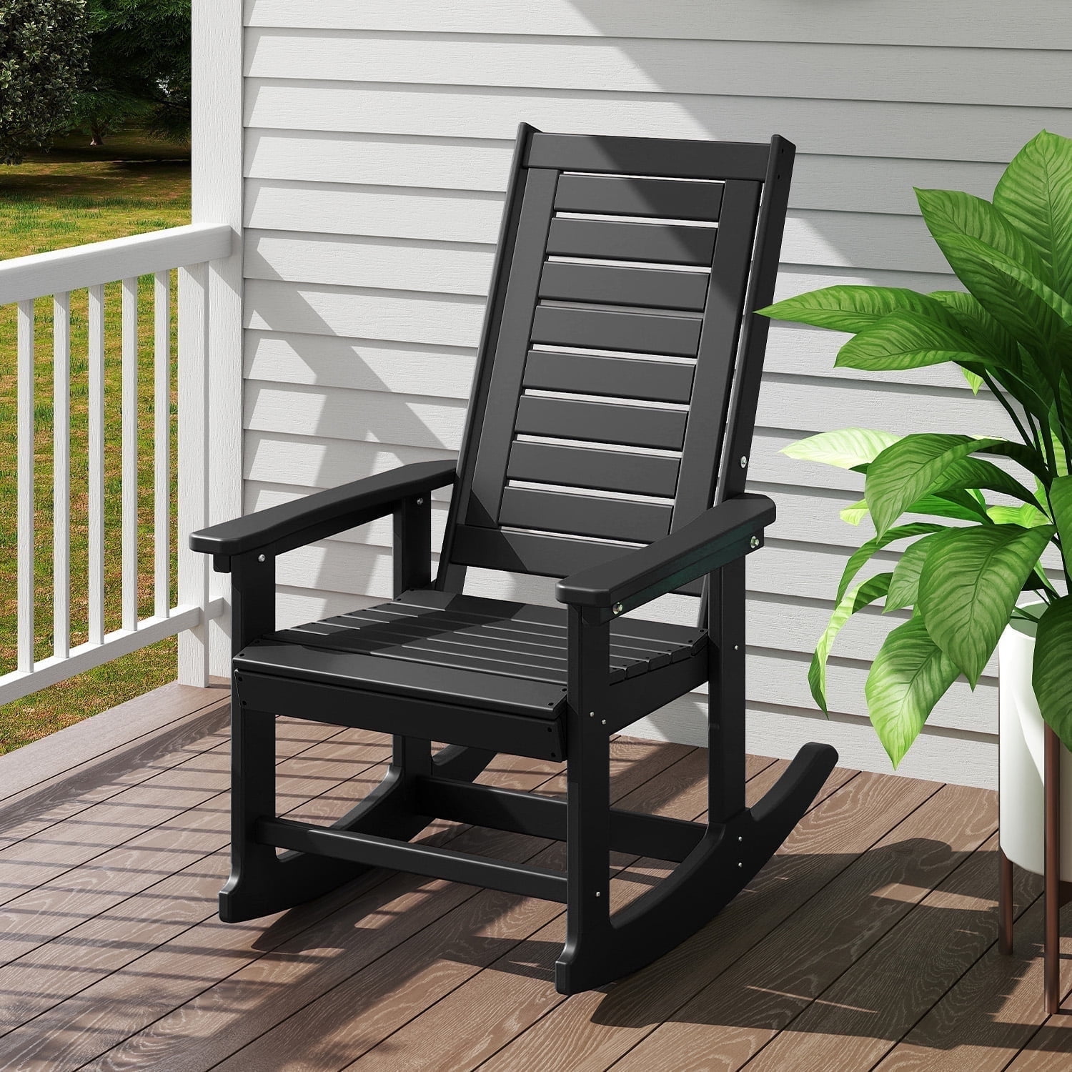 PIPOPA Outdoor Rocking Chair, HDPE All Weather Adirondack Oversized ...