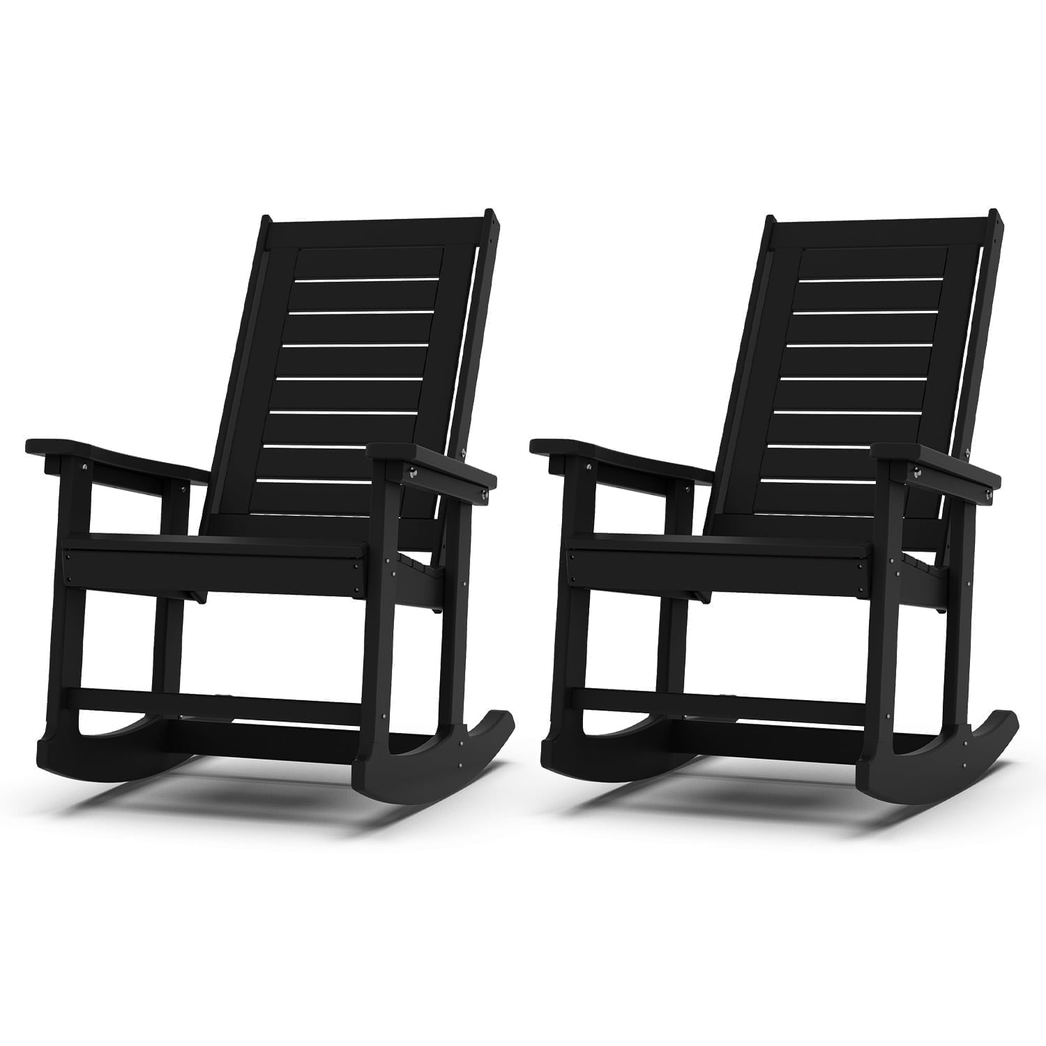 FODINGHILL Outdoor Rocking Chair Set of 2,HDPE Oversized Rocking Chair Outdoor,High Back Rocking Patio Chairs for Porch Garden Balcony,Black