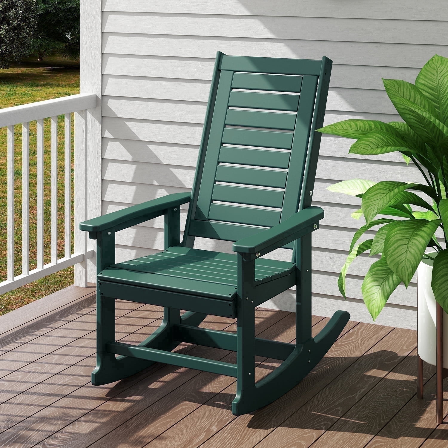 FODINGHILL Outdoor Rocking Chair, HDPE All Weather Adirondack Oversized ...