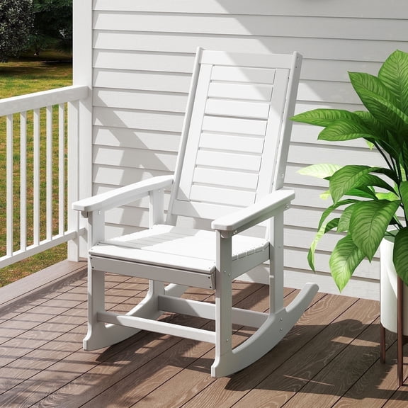 FODINGHILL Outdoor Rocking Chair, HDPE All Weather Adirondack Oversized Rockers, Porch Rocking Chairs for Patio Outside Backyard Balcony Garden, White