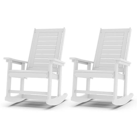 FODINGHILL Outdoor Rocking Chair, HDPE All Weather Adirondack Oversized Rockers, Porch Rocking Chairs for Patio Outside Backyard Balcony Garden, White