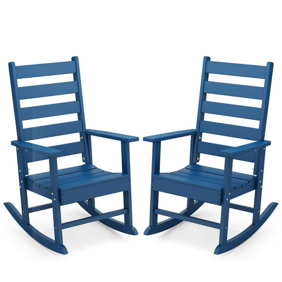 FODINGHILL Outdoor Rocking Chair Set of 2,HDPE All Weather Patio Rocker for Porch,Garden,Balcony,Blue