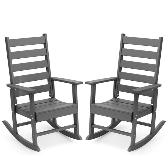 FODINGHILL Outdoor Rocking Chair Set of 2,HDPE All Weather Patio Rocker for Porch,Garden,Balcony,Grey