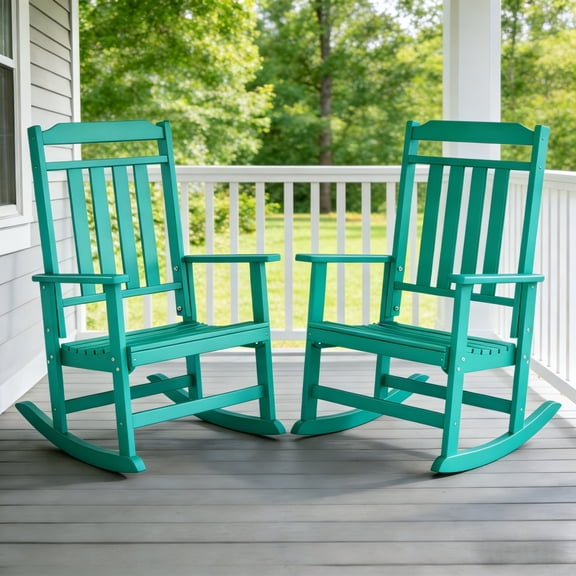 FODINGHILL Outdoor Rocking Chair Set of 2,HDPE All Weather Patio Rocking Chair for Porch Garden Deck,Aqua