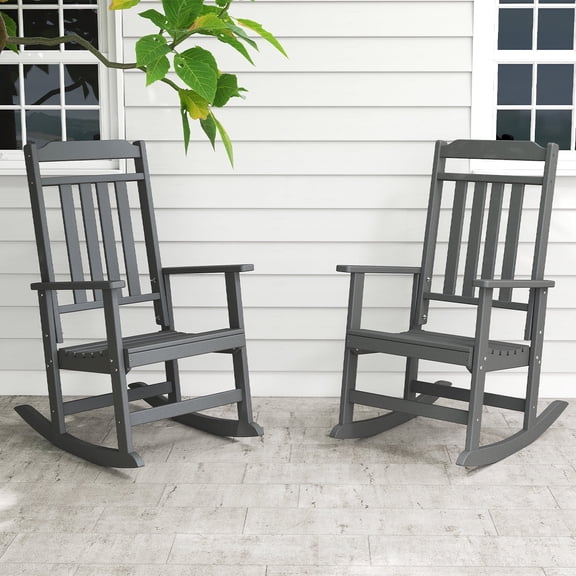 FODINGHILL Outdoor Rocking Chair Set of 2,HDPE All Weather Patio Rocking Chair for Porch Garden Deck,Grey