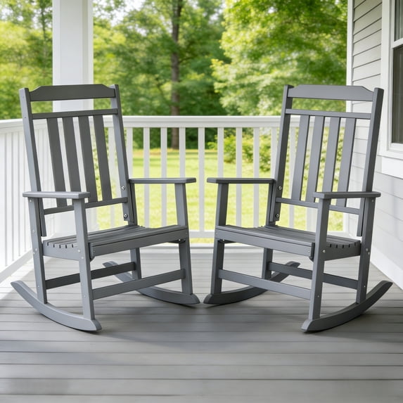 FODINGHILL Outdoor Rocking Chair Set of 2,HDPE All Weather Patio Rocking Chair for Porch Garden Deck,Grey