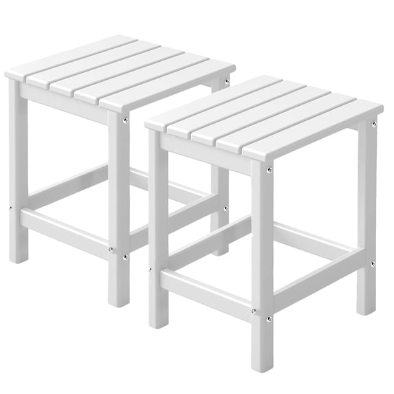 FODINGHILL Outdoor Side Table Set of 2,All Weather HDPE Adirondack Patio Table,Square End Table for Pool Balcony Deck Porch Lawn Backyard,White