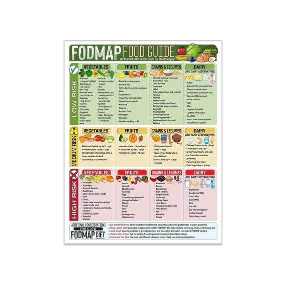 Food Map Reference FODMAP Food Guide Digestive Health Diet Poster Safe Foods List for ...